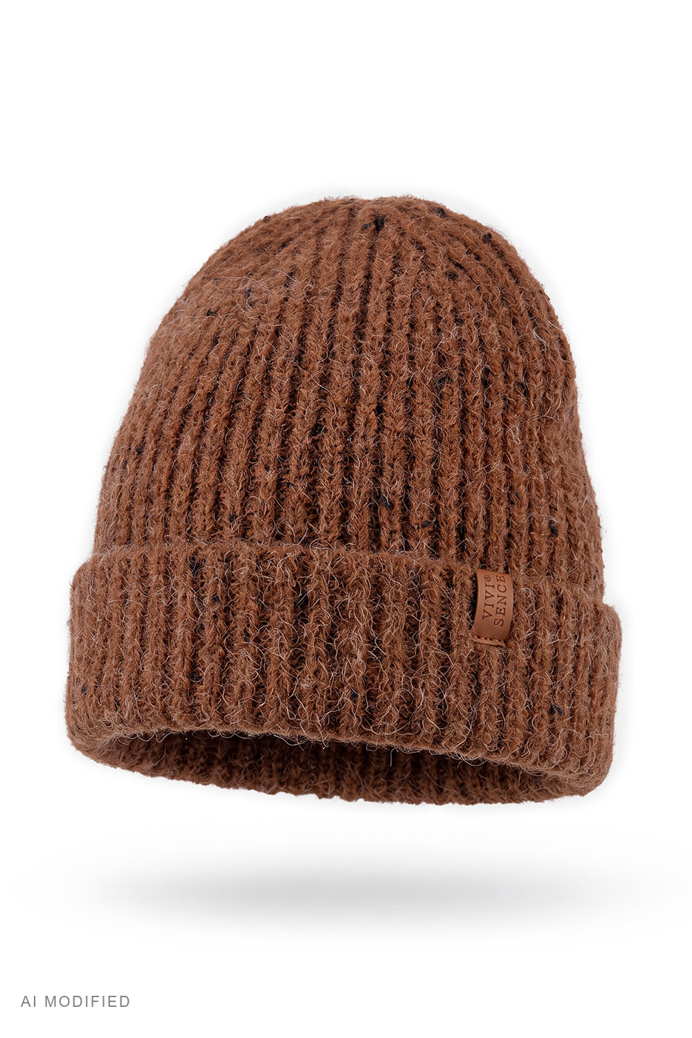 Vivisence Damen Beanie gerippt mit Umschlag weich und warm, braun