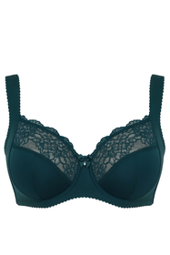 Vivisence Women Half Padded Lace Bra Adjustable Straps Underwire Support Decorative Bow Elegant Lingerie, green