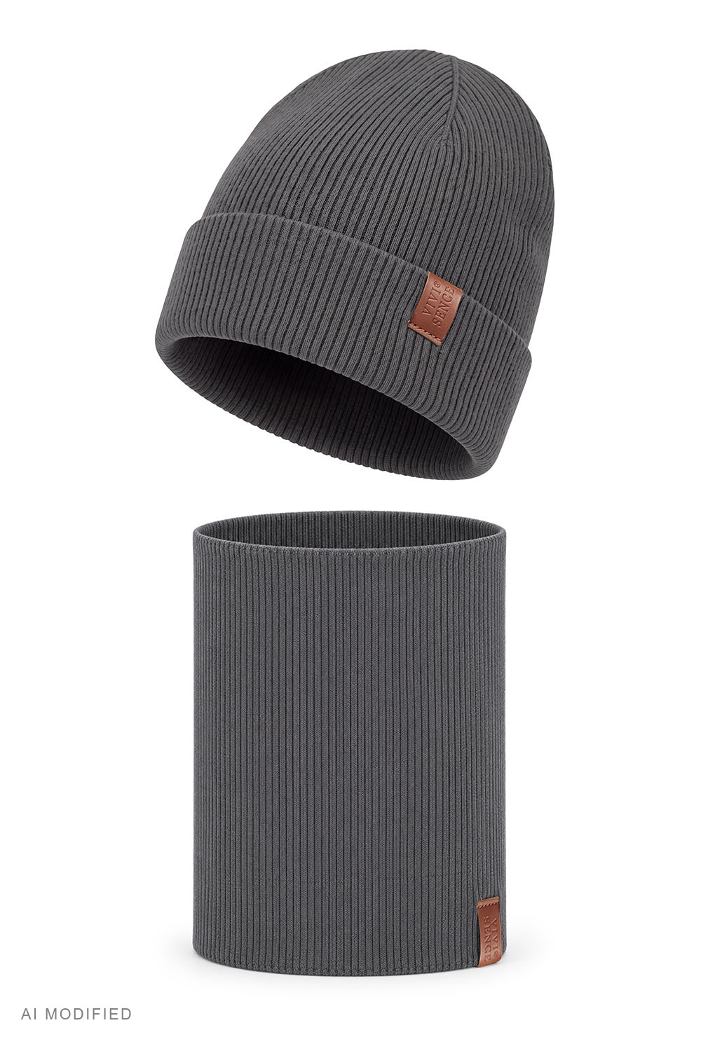Vivisence ensemble femme bonnet et snood maille côtelée, graphite