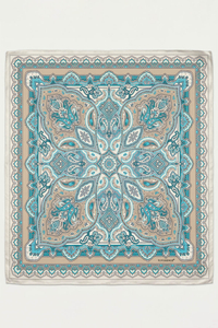 Vivisence Women Silk Scarf Natural Silk Hand Rolled Edges Style for Everyday, turquoise/beige