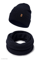 Vivisence Herren Set Mütze & Loop Merinowolle Winteraccessoires, dunkelblau