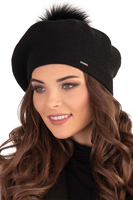 Vivisence Béret Femme Pour L'automne et L'hiver Avec Pompon En Fausse Fourrure Tricoté En Laine Acrylique Doux Chaud Et Confortable Idéal Classique Et Élégant 7035, noir