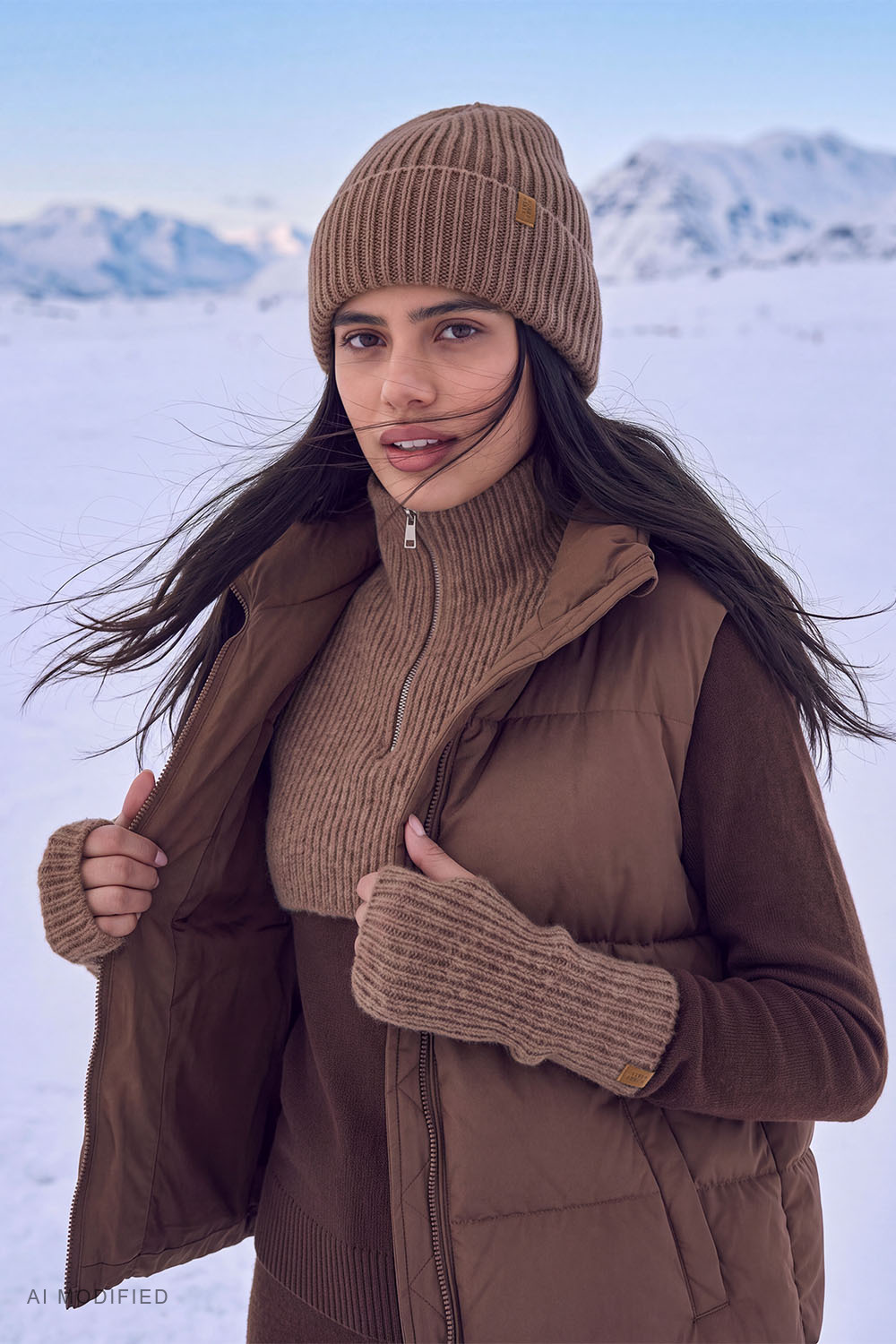 Vivisence Damen Strickschlauch mit Reißverschluss warm und anschmiegsam, braun