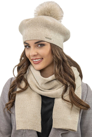 Vivisence Damen Baskenmütze Warm und Gemütlich Kälteschutz Komfort Bommel 7035, beige
