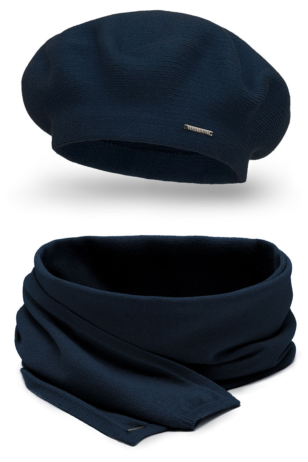 Vivisence Béret Et Écharpe Femme Pour L'automne et L'hiver En Laine Et Acrylique Ensemble Chic Pour L'Hiver Accessoire Mode Durable Pour Cadeau Parfait Confort Et Élégance 7005Kmpl, bleu foncé