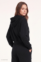 Vivisence sweat zippé court coton veste femme à capuche, noir
