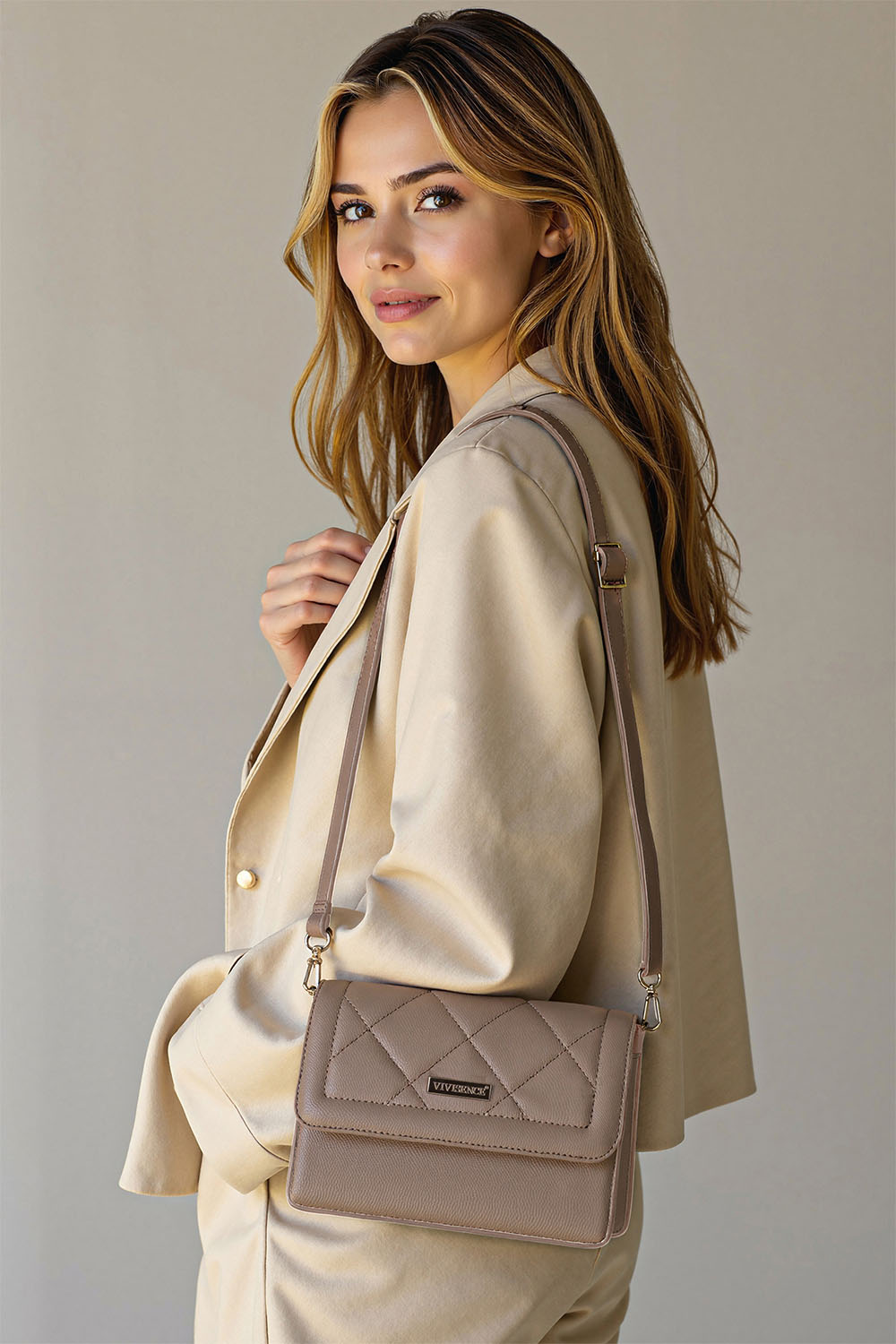 Vivisence Sac a Main Femme 2 en 1 Sac Bandoulière Compacte Fonctionnelle, gris