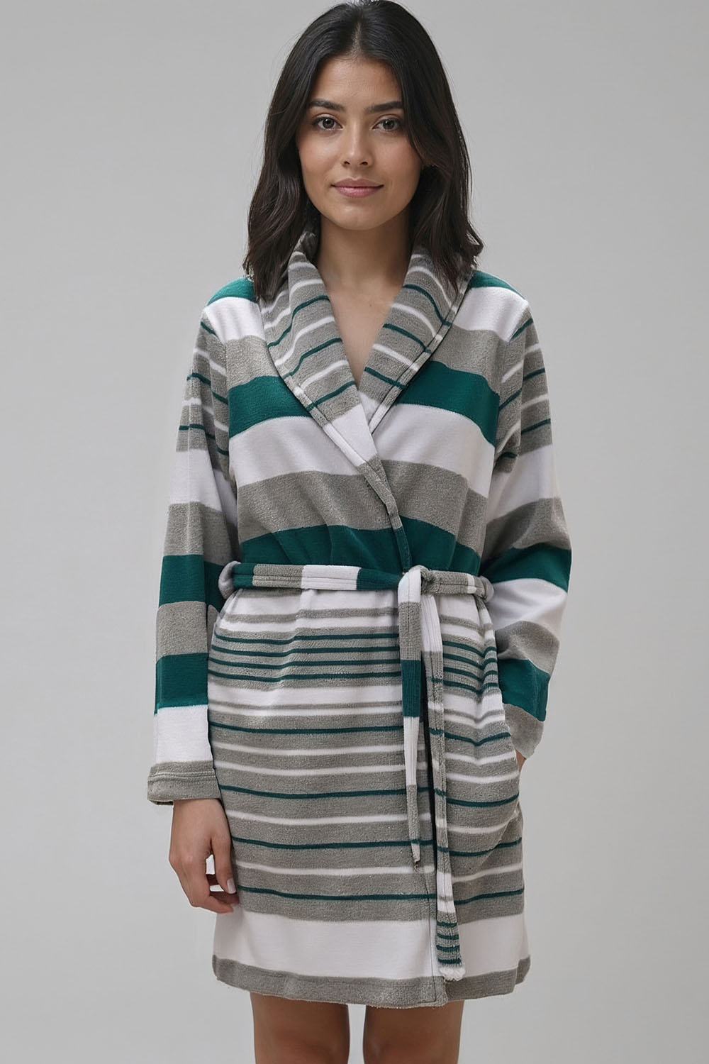 Vivisence Women's Dressing Gown Cotton Side Pockets Perfect For Loungewear 5030, Green