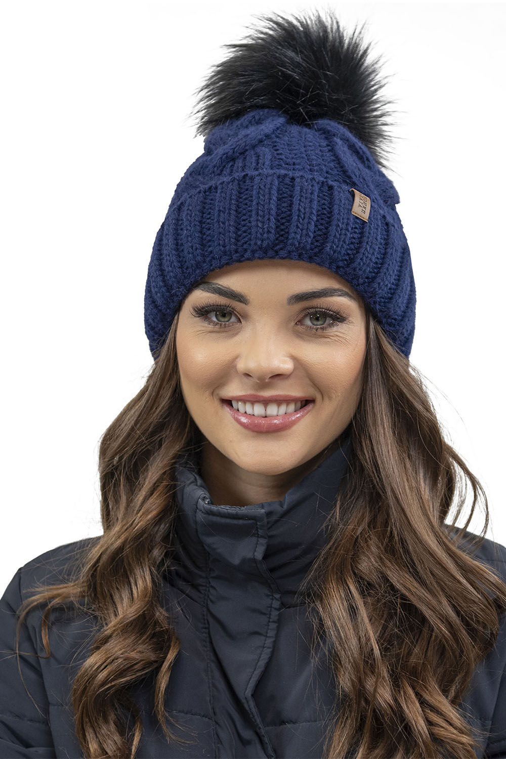 Vivisence Damen Winter Set Bommelmütze Loop Schal Handschuhe Warm Elegant, dunkelblau