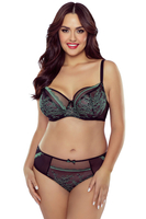 Vivisence Culotte Élégante Pour Femme Coupe Classique Inserts en Dentelle Noeud Décoratif Dos en Maille Doublée Lingerie Confortable et Féminine, noir-vert