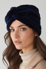 Vivisence Femme Bandeau Maille Duveteuse avec Torsade Confort et Chaleur, bleu foncé