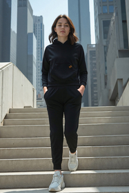 Vivisence Sweatshirt Baumwolle Lockerer Schnitt mit Kapuze Komfort Für Freizeit 9003, schwarz