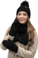 Vivisence Bonnet Femme Avec Pompon Doublé En Polaire Tricoté Pour L’Hiver 7015, noir