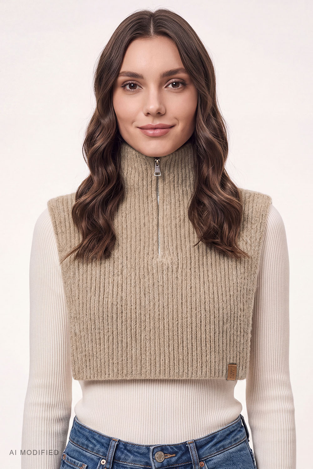 Vivisence women's set hat snood warm knit fingerless warmers, beige