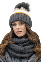 Vivisence Bonnet À Pompon Femme En Fil Chaud Effet Antistatique Pour L’Hiver 7099, gris foncé
