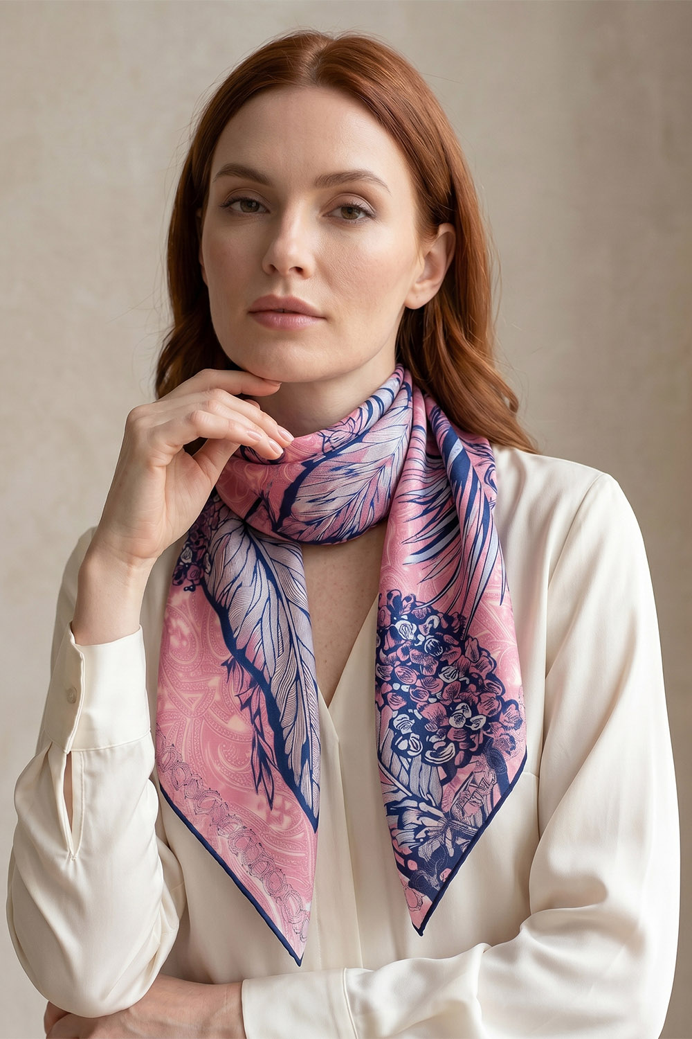 Vivisence Women Silk Scarf Hand Rolled Edges Lightweight Breathable Comfort, pink/blue