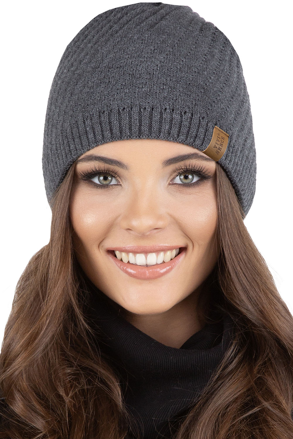 Vivisence Women's Winter Hat Extended Cut With Warm Yarn Autumn 7017, dark grey