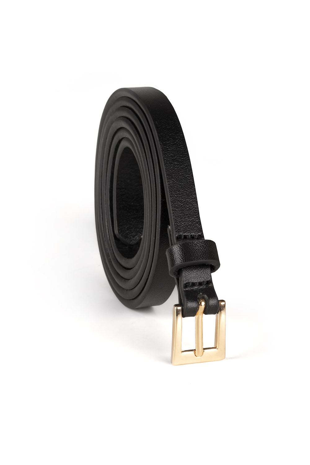 Vivisence Damen Ledergürtel Schmal Echtleder Goldschnalle Verstellbar P0003, Schwarz