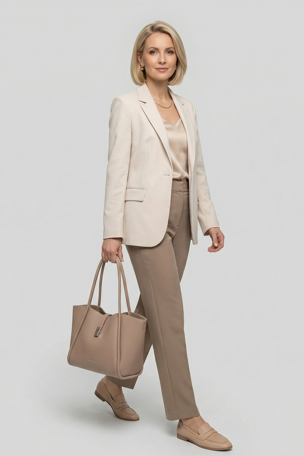 Vivisence Women’s Shoulder Bag, Structured Tote Handbag with Magnetic Flap, Everyday Faux Leather Shopper with Inner Pouch for Work, Office and Daily Use, beige
