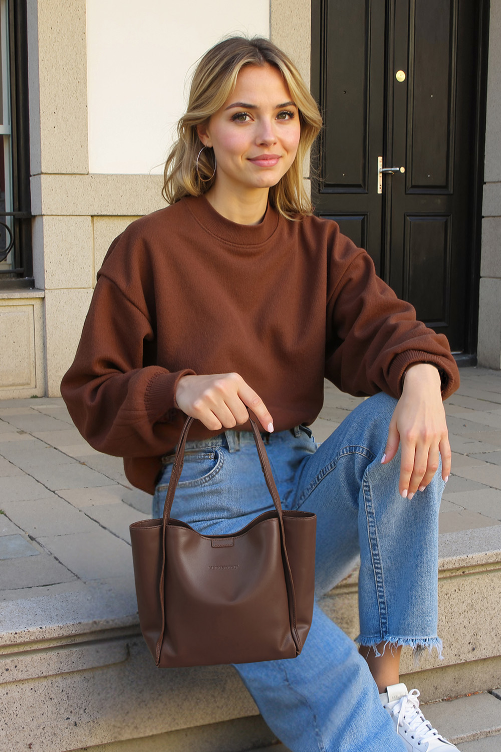 Vivisence Schultertasche Damen Magnetverschluss Alltag Komfort und Eleganz, Braun