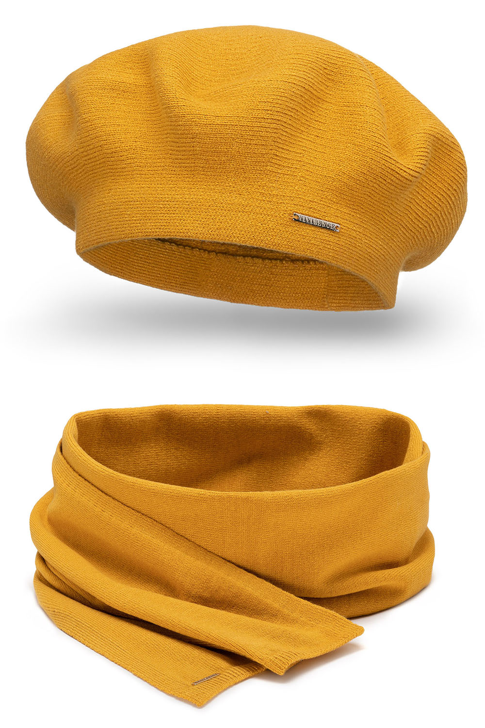 Vivisence Elegant Women's Winter Beret And Scarf Set Made Of Warm Thick And Soft Fabric With Wool Blend For Ladies Ideal For Cold Winter And Autumn Days, honey