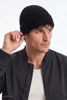Vivisence Herren Beanie Mütze Merinowolle Seide Wintermütze, schwarz