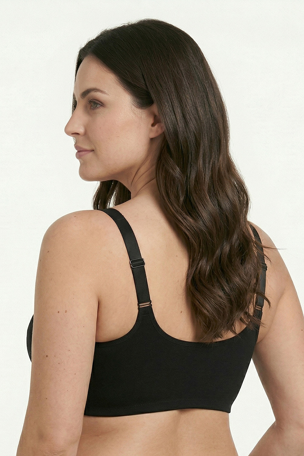 Vivisence Women’s Wireless Front Zip Bra, Soft Cotton Blend Everyday Comfort Bra with Adjustable Straps and Wide Underband, black