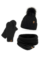 Vivisence Women Winter Hat Scarf And Gloves Set Fleece Lined Soft Knit Warmth, black