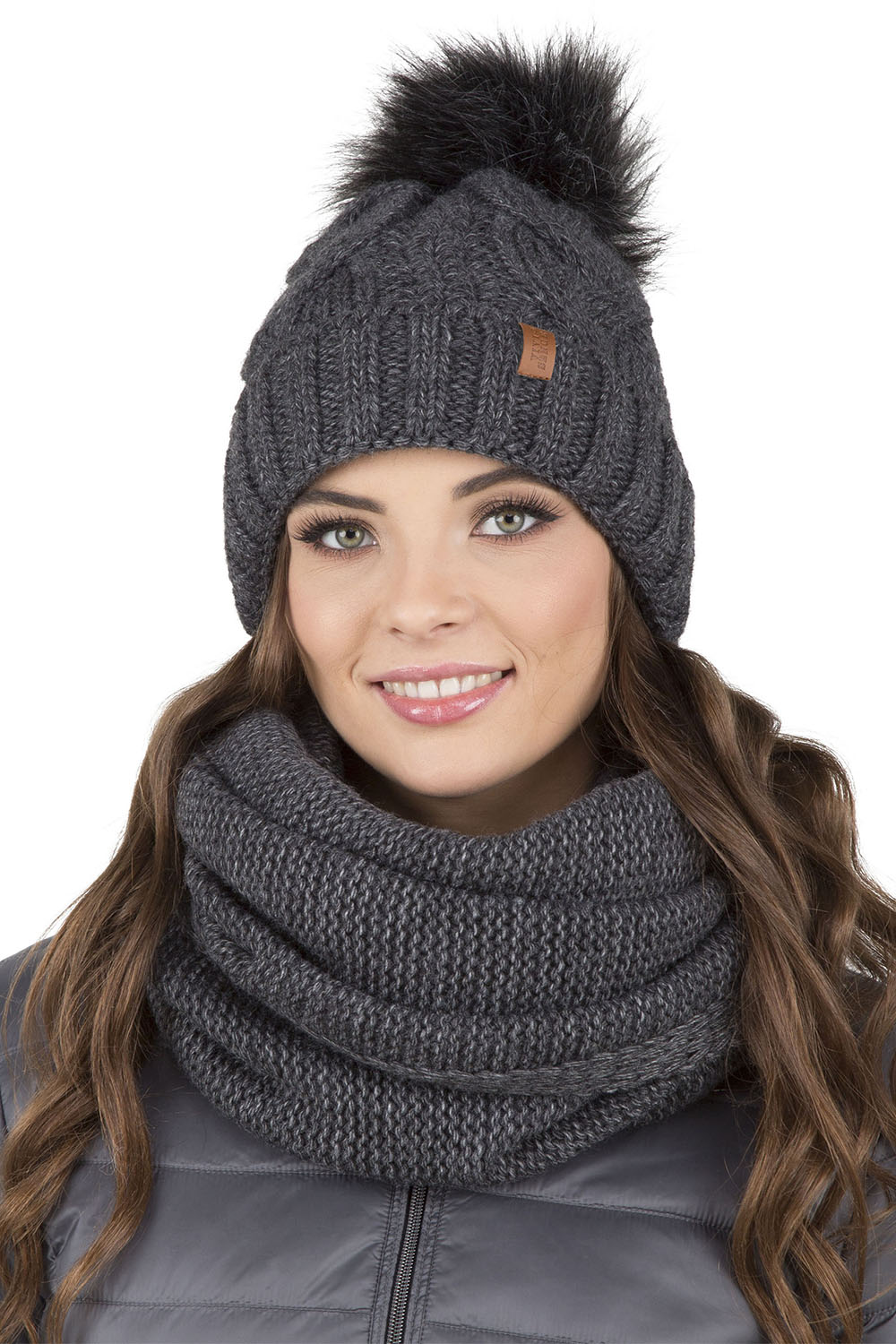 Vivisence Women Winter Hat Scarf And Gloves Set Soft Fleece Lining Cozy Warmth, dark grey
