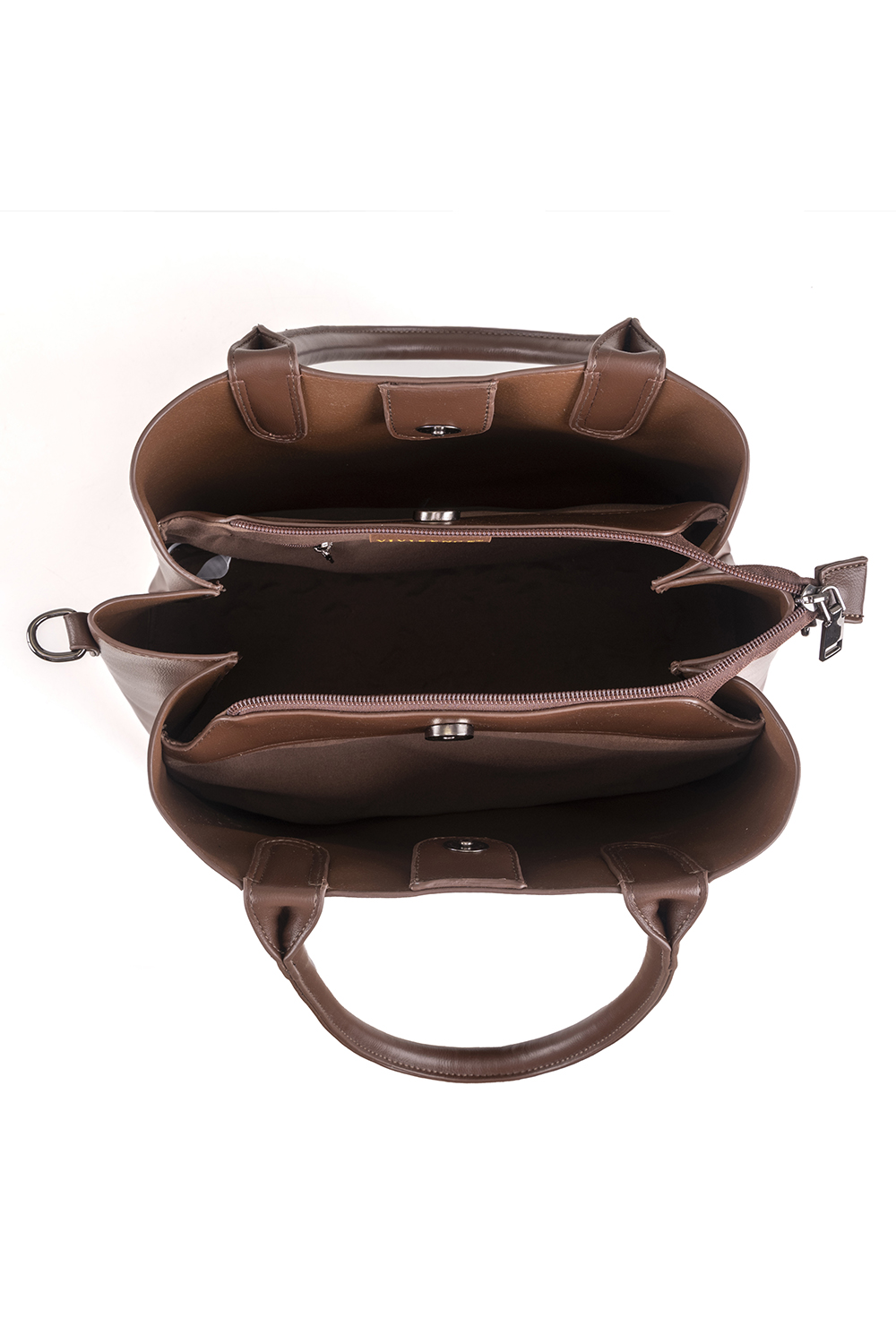 Vivisence Women's Tote Bag Triple Compartment Magnetic Closure, brown