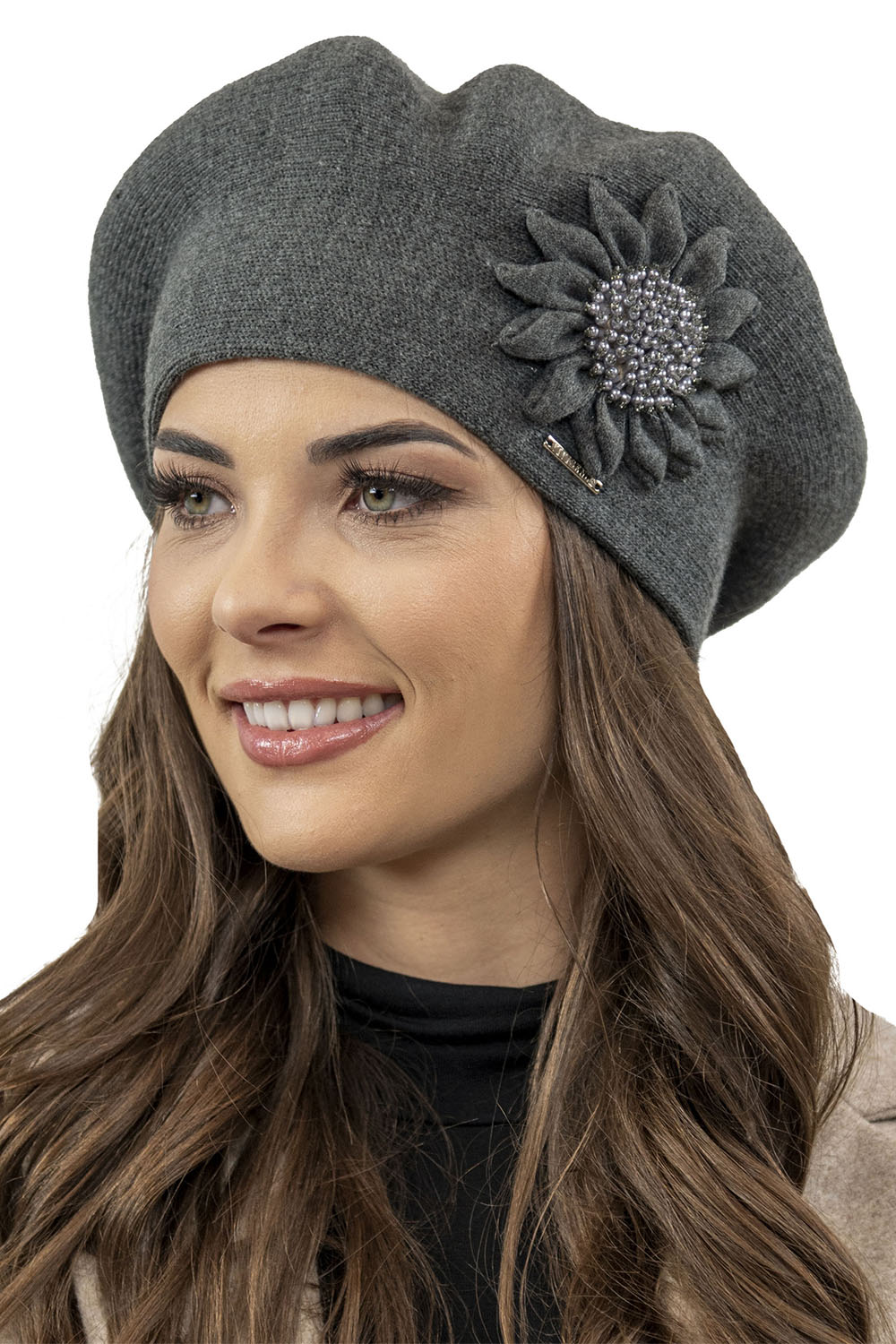 Vivisence Women's Winter Beret Autumn Warm With Delicate Detail 7048, dark grey