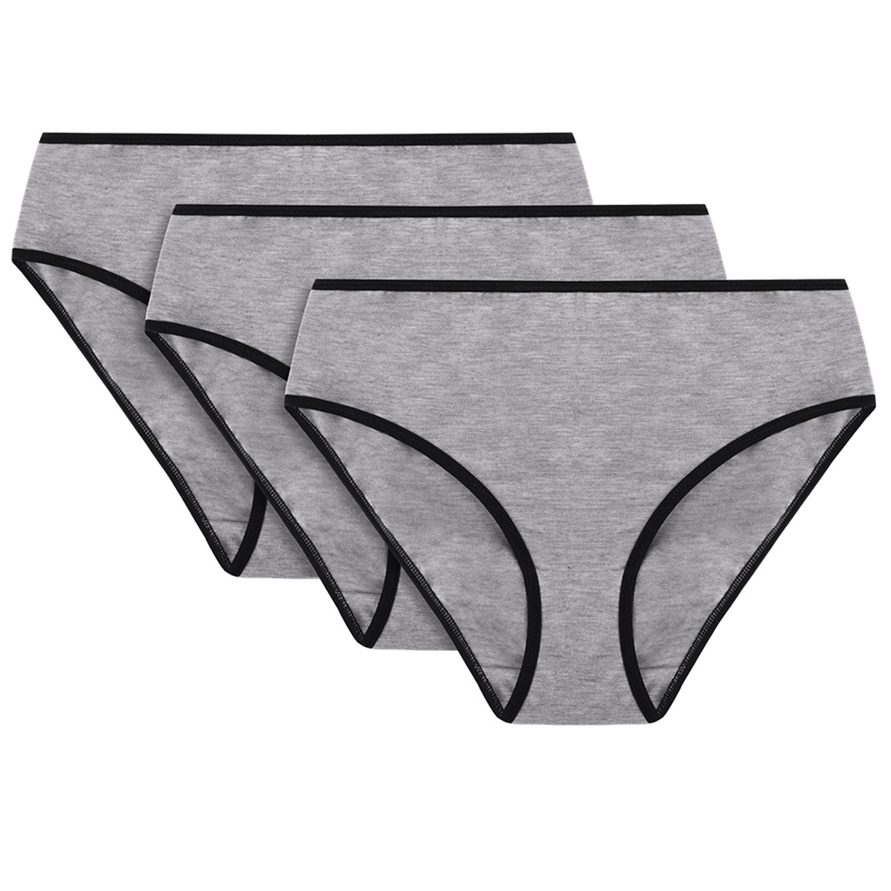 Vivisence Culotte Classique Slip pour Femme Lot de 3 Figi 4016, bande noire : gris 3-pack