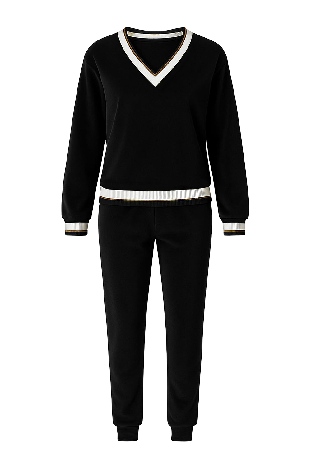 Vivisence Ensemble Survêtement Velours Col V Coupe Confort Idéal Quotidien 9201, noir