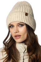 Vivisence Bonnet Pour Femme L'automne et L'hiver Classique En Fil Côtelé Chaud Avec Ourlet Renversé Parfaitement Ajusté À La Tête Sans Doublure Polaire Éco-Cuir Journées Froides 70104, écru
