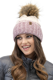 Vivisence Women's Pom Pom Hat Fleece Lined Winter Set With Matching Pom 70107, Pink