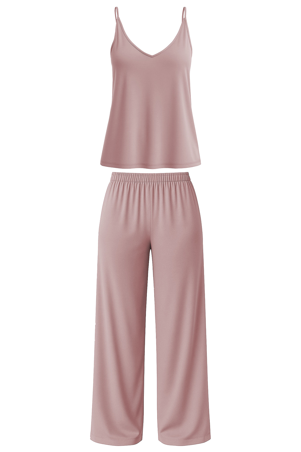 Vivisence Women's Pyjama Set Viscose Wide Leg Pants V-Neck Shirt 2046, Pink