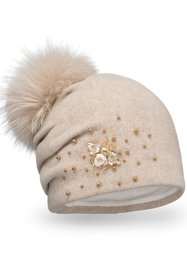 Vivisence Bonnet À Pompon Femme En Laine Vierge Fait Main Pour L’Hiver 7079, beige