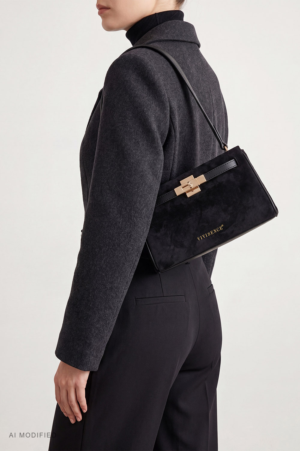 Vivisence Suede-Feel Shoulder Bag, Polyester Crossbody Bag, black