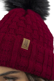 Vivisence Damen Mütze Bommel Warm Fleece Gefüttert Strick Winterstyle 7015, weinrot