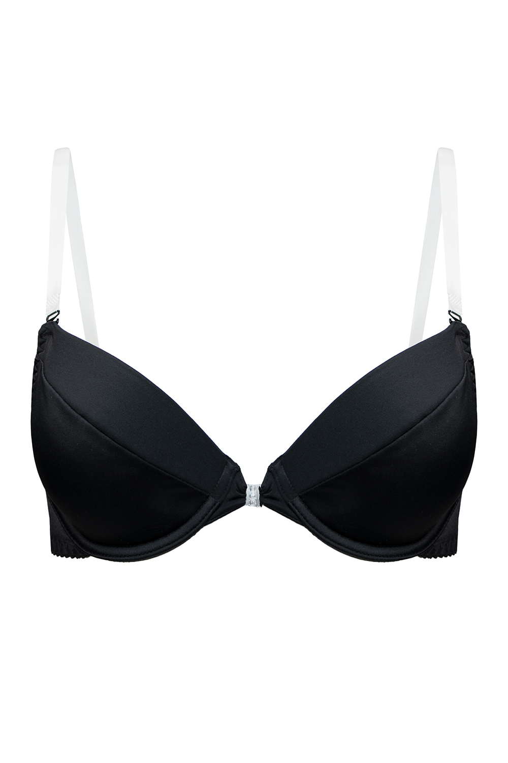 Vivisence Damen Push Up BH Rueckenfrei mit Frontverschluss Gepolsterte Cups Abnehmbare Transparente Traeger Fuer Abendkleider, schwarz