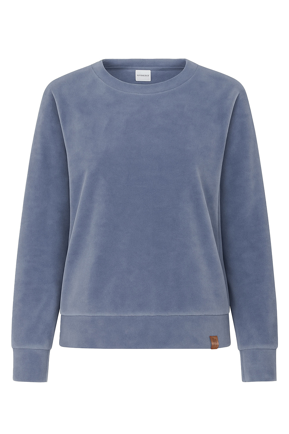 Vivisence Damen Sportbluse Sweatshirt Mit Rundhalsausschnitt Aus Velourstrick Mit Strickbündchen Und Langem Arm Lockerer Schnitt Für Freizeit Fitness Und Alltag 9005, Blau