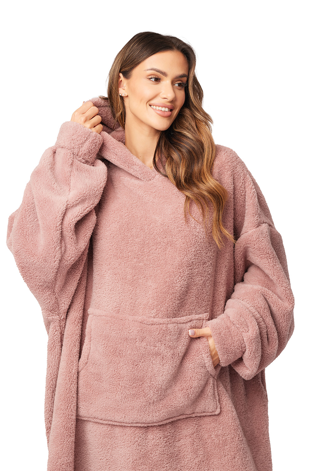 Vivisence Sweat à Capuche Couverture et Chaussettes Poche Frontale Couverture Oversize Chaud et Confortable Tissu Ultra Doux Idéal Pour l’Hiver et Comme Cadeau Cosy, rose