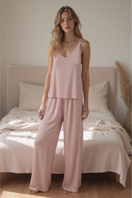 Vivisence Damen Pyjamahose Viskose Gummibund Komfort Für Die Nacht 2102, Pink