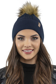 Vivisence Women's Winter Hat With Pom Pom Autumn Style Warm Yarn 7042, dark blue