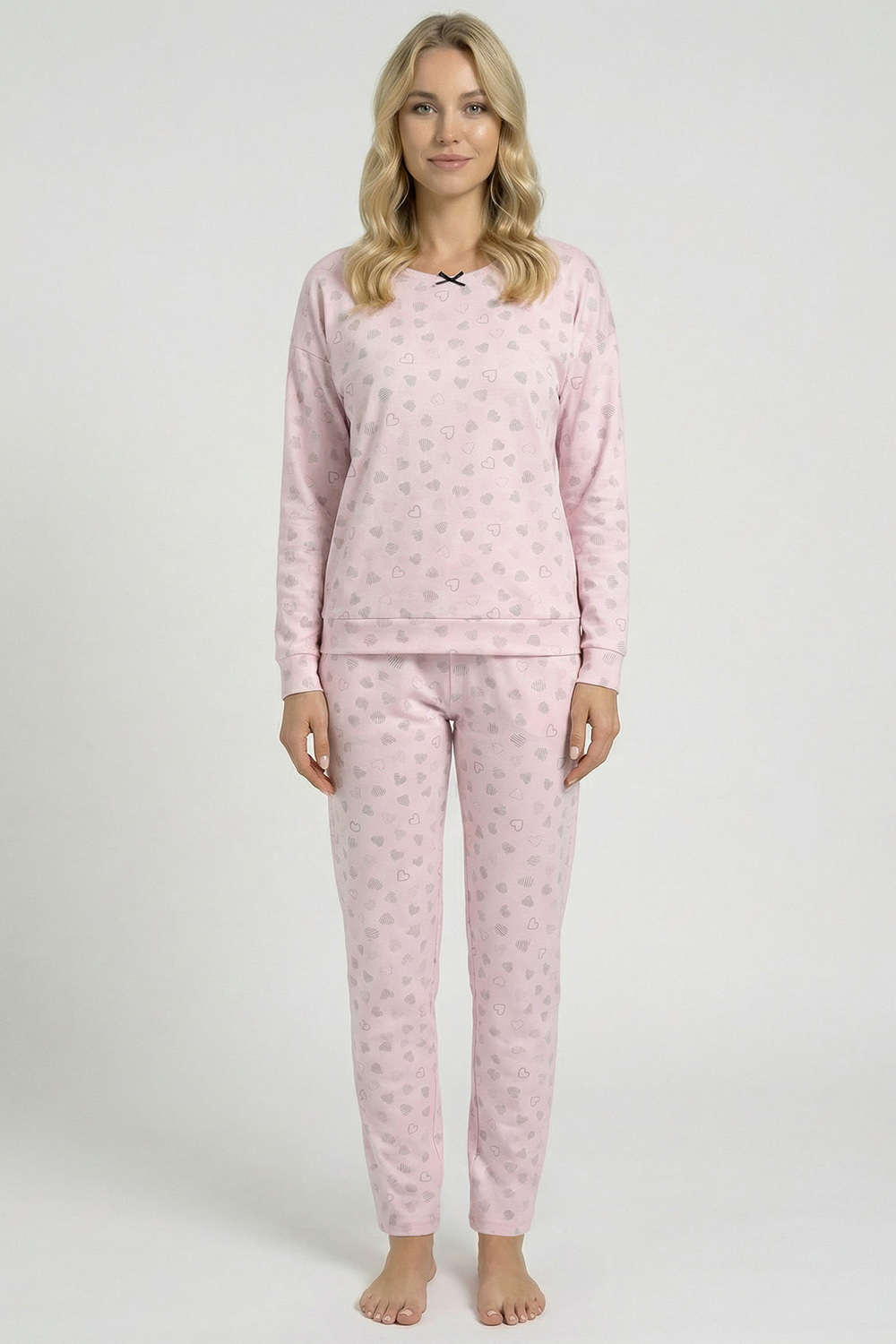 Vivisence Dame Schlafanzug 2-teiliges Set Pyjama Bluse Hose Gemustert Tupfen 2023, Rosa