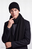 Vivisence Classic Men's Wool-Blend Beanie Hat Ribbed Knit, black
