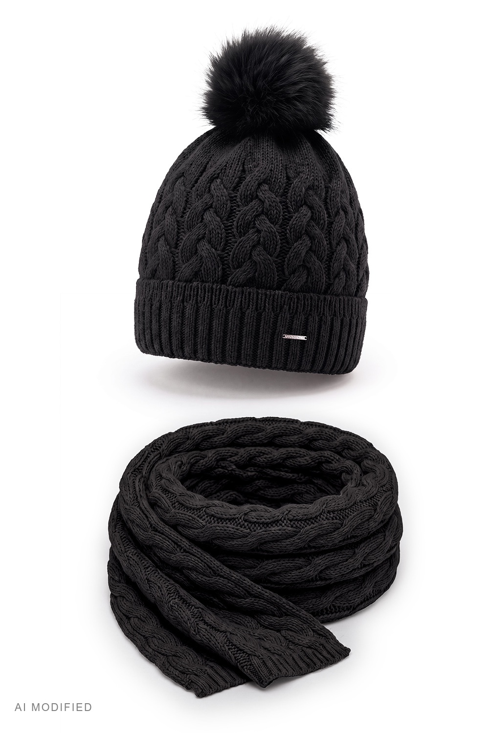 Vivisence Women's Knitted Set Wool Silk Beanie and Scarf, black