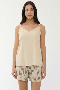 Vivisence Femme Pyjama Short Viscose Bretelles Réglables Confort Doux Pour Chaque Nuit, beige