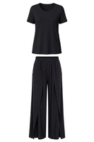 Vivisence Damen Lounge Set Viskose Weites Bein Und Rundhals, Schwarz