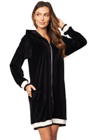 Vivisence Femme Peignoir Court Capuche Zippé Douillet Poches Bord Côtes 5018, noir-blanc